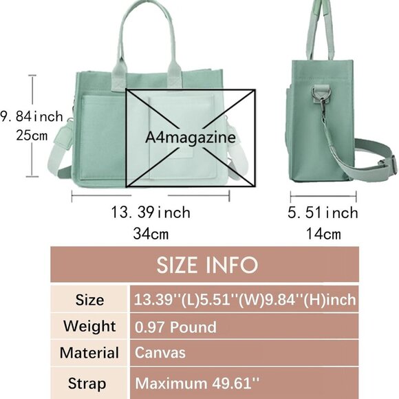 Women Canvas Tote Bag with Pockets Crossbody Hobo Shoulder Bag for Daily Use - Picture 6 of 6